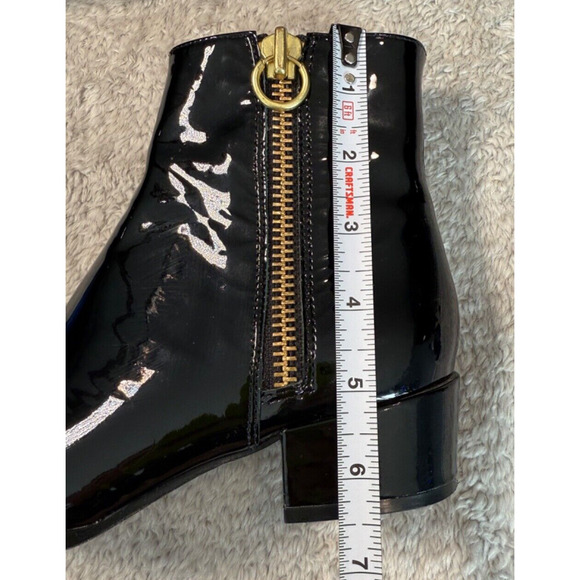 Joie Black Patent Leather Square Toe Gold Zip Ankle Boots Womens Size 6 EU 36 - Picture 6 of 7